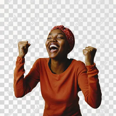 Professional studio photo, africanamerican celebrating winning the lottery, in the style of exuberant, winningcore, lighthearted, chromatic joy, fine lines, agfa clack, strong emotional impact, crisp and clear image, vivid, taken on a Hasselblad X2D 100C 100 MP IBIS PDAF f/ 2. 8 35mm Lens