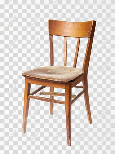 1 old wooden chair facing camera, on white background