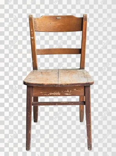 1 old wooden chair facing camera, on white background