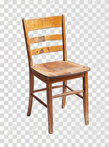 1 old wooden chair facing camera, on white background