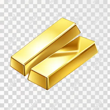 Gold bar icon, simple shape, white background, no shadow on the ground, vector illustration style, high resolution, no projection material. The gold bars have smooth edges and shine in a golden color. They look shiny and reflective, giving off a warm light as they rest together on a flat surface. This is an ultra-high definition, realistic depiction of two pure yellow bullions, perfect for adding to your collection or design projects that need these charming elements. Vector illustration. Isolated on a white background. --s 50