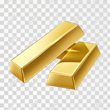 Gold bar icon, simple shape, white background, no shadow on the ground, vector illustration style, high resolution, no projection material. The gold bars have smooth edges and shine in a golden color. They look shiny and reflective, giving off a warm light as they rest together on a flat surface. This is an ultra-high definition, realistic depiction of two pure yellow bullions, perfect for adding to your collection or design projects that need these charming elements. Vector illustration. Isolated on a white background. --s 50