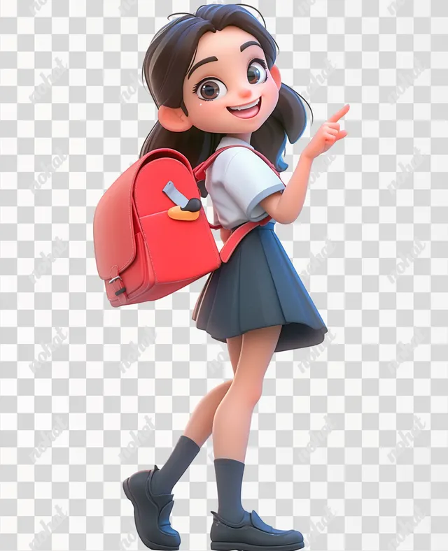 PNG Cheerful Junior High School Girl with Backpack