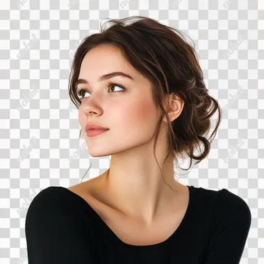 photo of attractive woman looking to the left, isolated on white background