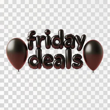 the words "black friday deals" made out of matte black balloons, in front of a light pink backdrop