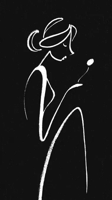 black and white one-line drawing, minimalist depiction of a beautiful woman looking at a mirror, inside the mirror, the reflection is a very sad woman, elegant and expressive, 9:16 aspect ratio   rofile 5zvycoc