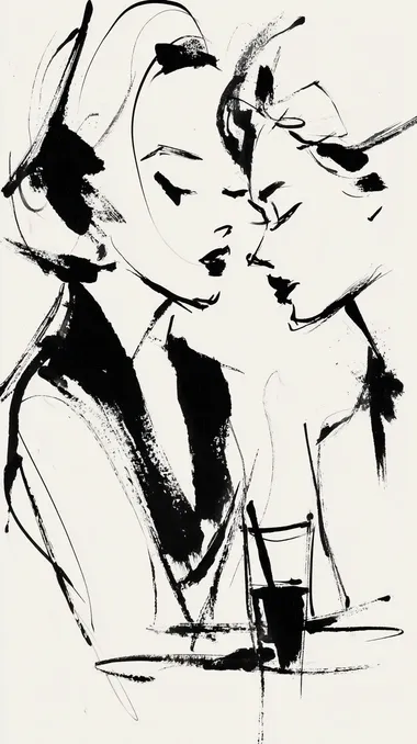black and white one-line drawing, minimalist depiction of a beautiful woman looking at a mirror, inside the mirror, the reflection is a very sad woman, elegant and expressive, 9:16 aspect ratio   rofile 5zvycoc