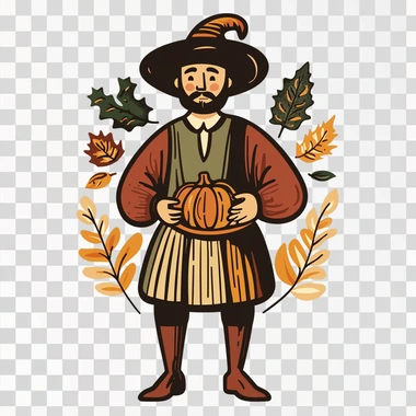 a male thanksgiving pilgrim icon inspired by William Morris isolated on white
