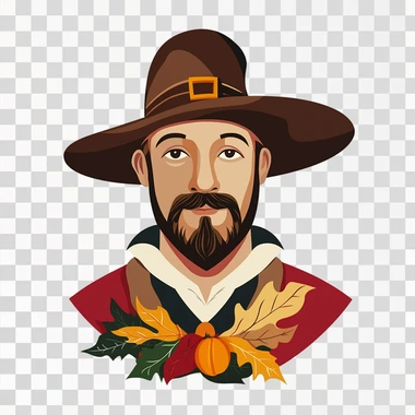a male thanksgiving pilgrim icon inspired by William Morris isolated on white