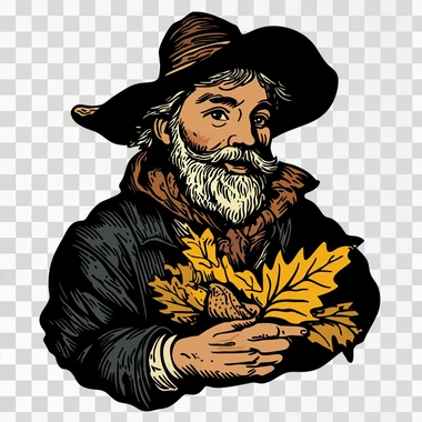 a male thanksgiving pilgrim icon inspired by William Morris isolated on white