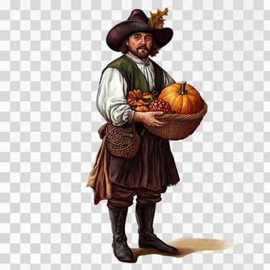 a male thanksgiving pilgrim icon inspired by William Morris isolated on white
