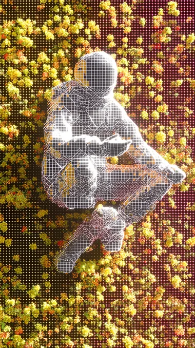 Photograph of an astronaut meditating and levitating in the air in the middle of a field of yellow flowers. The field is filled with yellow flowers. The aperture is set at f/22. The full-body shot shows the figure floating with legs crossed, hands clasped.   417081226 3998011918 602153393  --sv 4 --raw