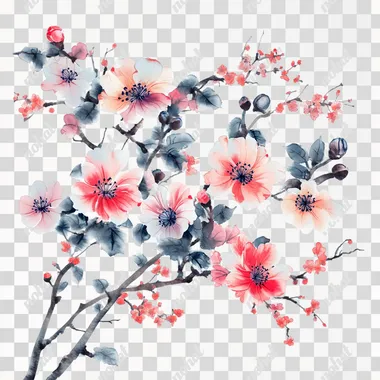 chinese flowers, isolated on white background