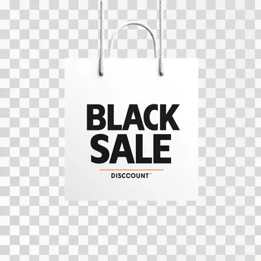 Minimalist Emphasis: "BLACK FRIDAY SALE" in a clean, minimalist font with "UP TO 70% DISCOUNT" in a contrasting color or style below. A simple shopping bag icon is placed adjacent to the text for a modern look. --s 50