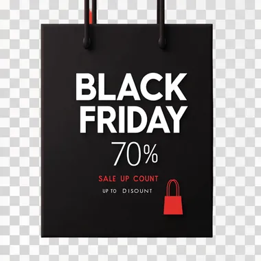 Minimalist Emphasis: "BLACK FRIDAY SALE" in a clean, minimalist font with "UP TO 70% DISCOUNT" in a contrasting color or style below. A simple shopping bag icon is placed adjacent to the text for a modern look. --s 50