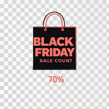 Minimalist Emphasis: "BLACK FRIDAY SALE" in a clean, minimalist font with "UP TO 70% DISCOUNT" in a contrasting color or style below. A simple shopping bag icon is placed adjacent to the text for a modern look. --s 50