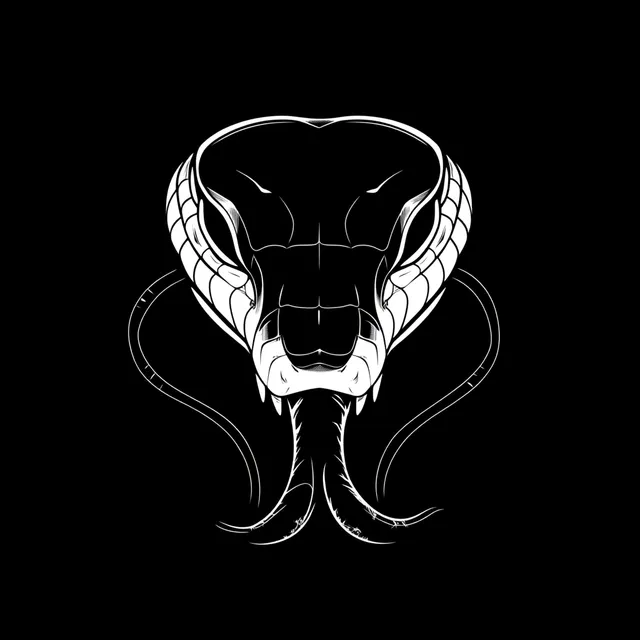 Black and White Snake Head Logo Illustration in Minimalist Line Art