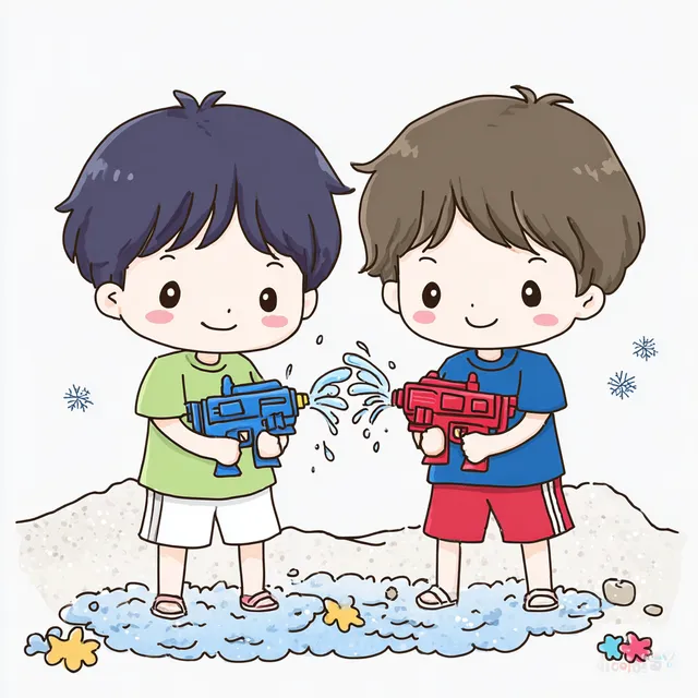 Playful Water Gun Battle: Children's Summer Fun