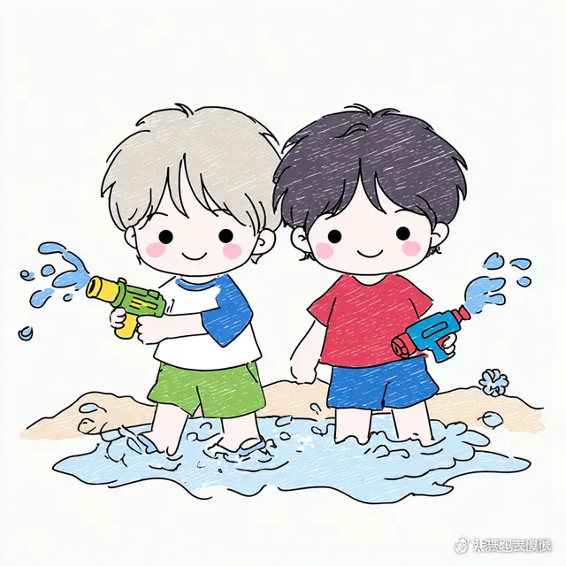 Children Playing with Water Guns