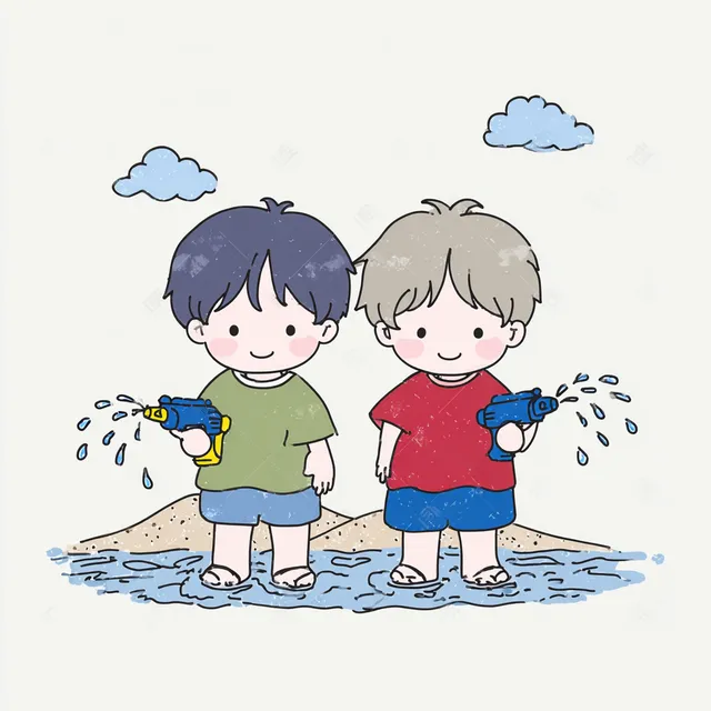 Playful Water Fight Between Two Boys