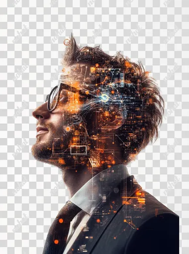 photography of a young entrepreneur specialized in technologies, american shot, white background, HDR,