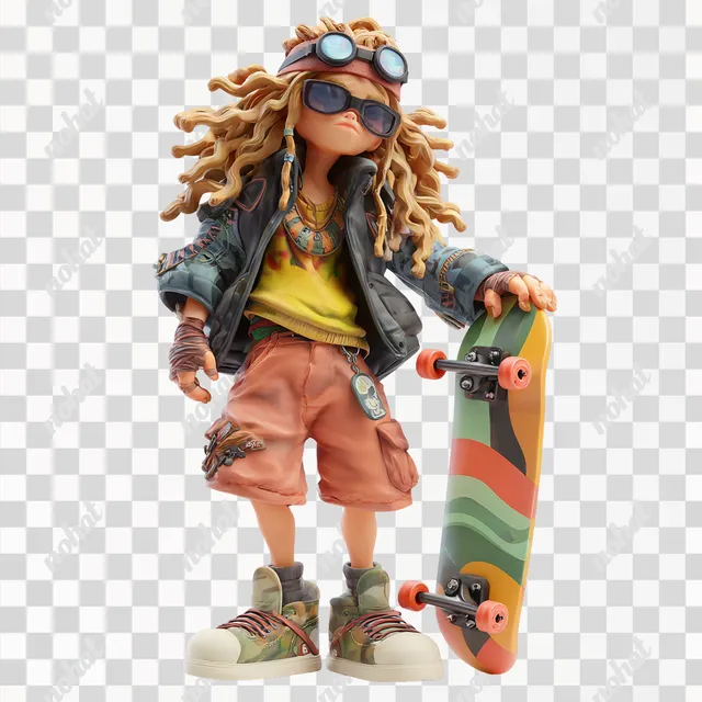 PNG High Street Style Transparent Resin Toy - Skater Boy Figurine