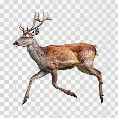 A real running deer photo, realistic, photographic, ultra detailed, HD lossless quality, side view, pure white background