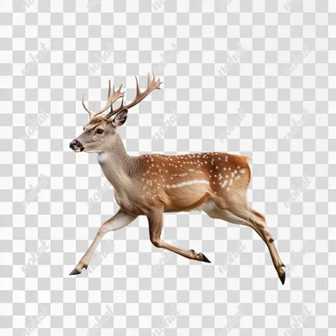 A real running deer photo, realistic, photographic, ultra detailed, HD lossless quality, side view, pure white background