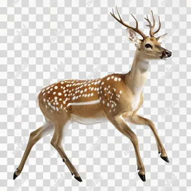 A real running deer photo, realistic, photographic, ultra detailed, HD lossless quality, side view, pure white background