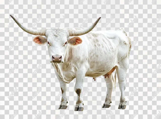 PNG White cow in a serene pasture setting with bright white surroundings