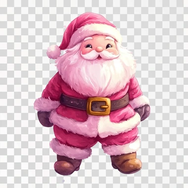 cartoon santa clause, pink color, cartoon illustration watercolor style, clear white background