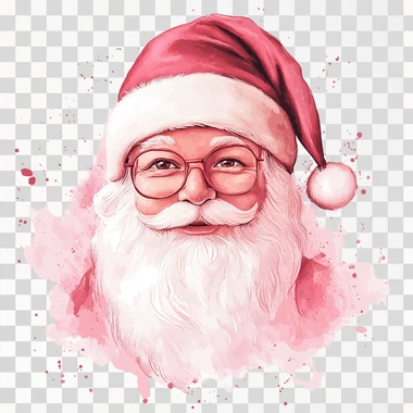 cartoon santa clause, pink color, cartoon illustration watercolor style, clear white background