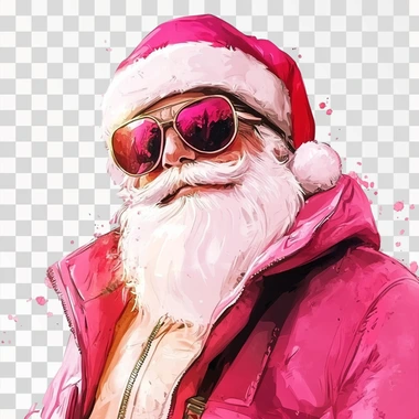 cartoon santa clause, pink color, cartoon illustration watercolor style, clear white background