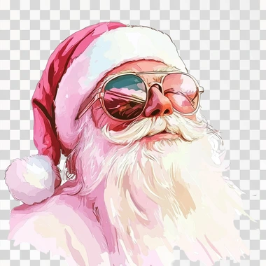 cartoon santa clause, pink color, cartoon illustration watercolor style, clear white background