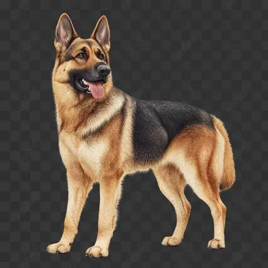 a realistic German shepherd clipart, standing pose, detailed fur texture, isolated on white background   j3q84b9