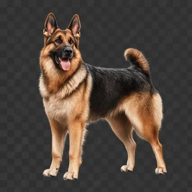a realistic German shepherd clipart, standing pose, detailed fur texture, isolated on white background   j3q84b9
