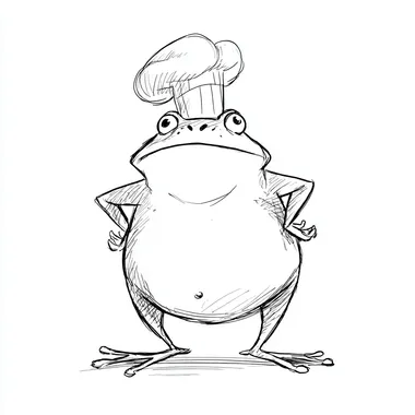 a line drawing of a cartoon frog with a chef's hat on --s 50