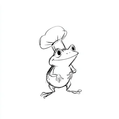 a line drawing of a cartoon frog with a chef's hat on --s 50