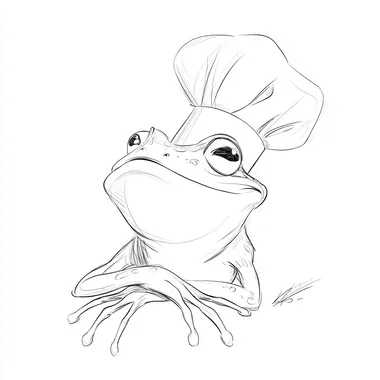 a line drawing of a cartoon frog with a chef's hat on --s 50
