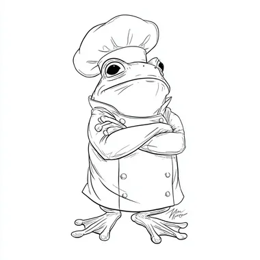 a line drawing of a cartoon frog with a chef's hat on --s 50