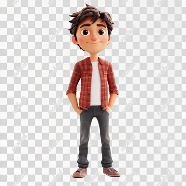 3d male character looking at camera, full body , white background