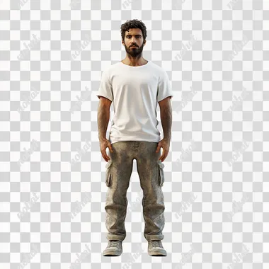 3d male character looking at camera, full body , white background