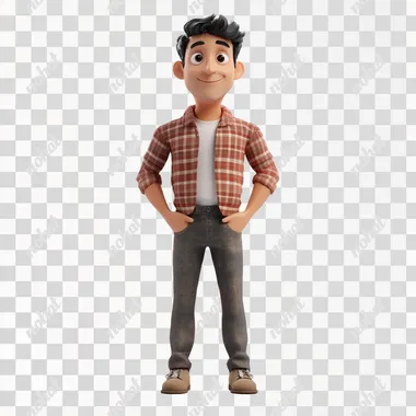 3d male character looking at camera, full body , white background