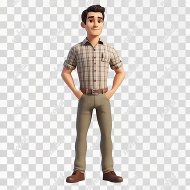 3d male character looking at camera, full body , white background