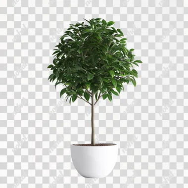 a large potted tree in a white pot with plain white background