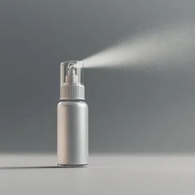 a small pump spray bottle spraying a mist on a plain background