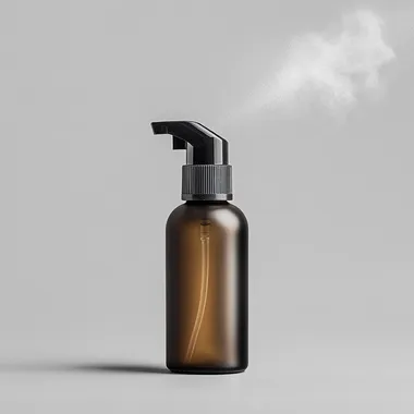 a small pump spray bottle spraying a mist on a plain background