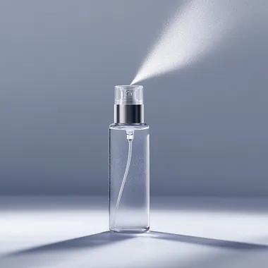a small pump spray bottle spraying a mist on a plain background