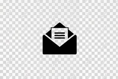 A black and white vector icon of an open envelope with a letter inside, representing mailbox messages or email actions. The design is simple yet clear, suitable for web clip art. It is set against a pure white background to emphasize its minimalistic appearance. This icon could be used as part of professional business branding materials or digital marketing backgrounds.    v2aj9vd