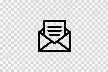 A black and white vector icon of an open envelope with a letter inside, representing mailbox messages or email actions. The design is simple yet clear, suitable for web clip art. It is set against a pure white background to emphasize its minimalistic appearance. This icon could be used as part of professional business branding materials or digital marketing backgrounds.    v2aj9vd